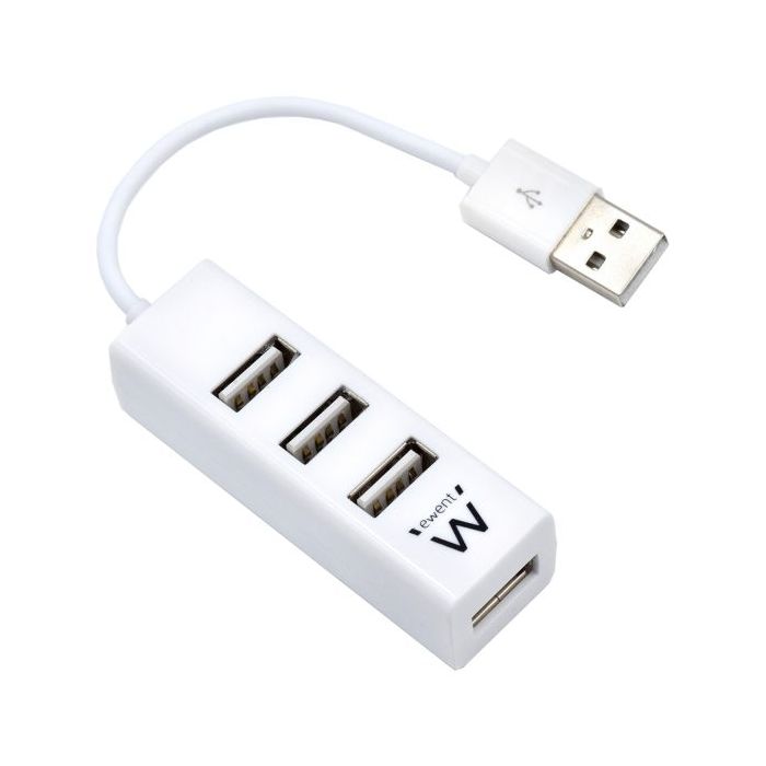 Ewent EW1122 Mini-Hub 4 Puertos USB 2.0 - Cable 12cm - Color Blanco