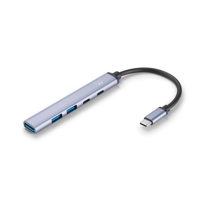Ewent EW1149 Hub 5 Puertos - 1x USB-A 3.2 Gen1, 2x USB 2.0, 1x USB-C, 1x USB-C PD - Cable 15cm - Color Plata
