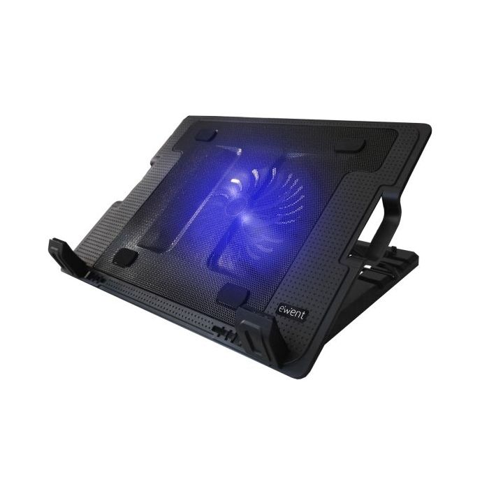 Ewent Soporte para Portatil - Ventilador Grande Silencioso hasta 17" - 2 Puertos USB - Color Negro