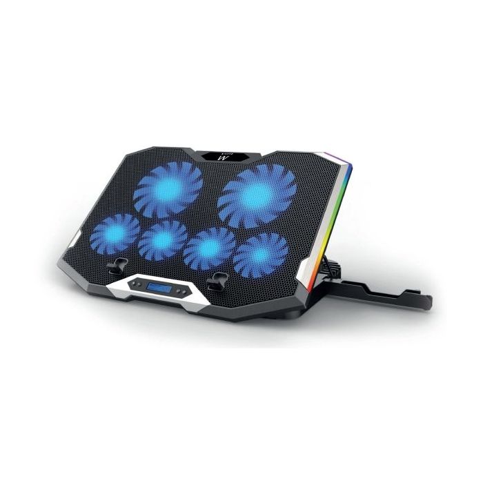 Ewent Soporte para Portatil hasta 15.6" - 6 Ventiladores Silenciosos - 6 Velocidades - RGB Led - Color Negro