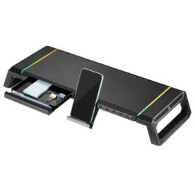 Ewent EW1268 Elevador para Monitor RGB Extensible - Plegable con cajon y soporte para smartphone - HUB USB 3.0 de 4 Puertos - Color Negro
