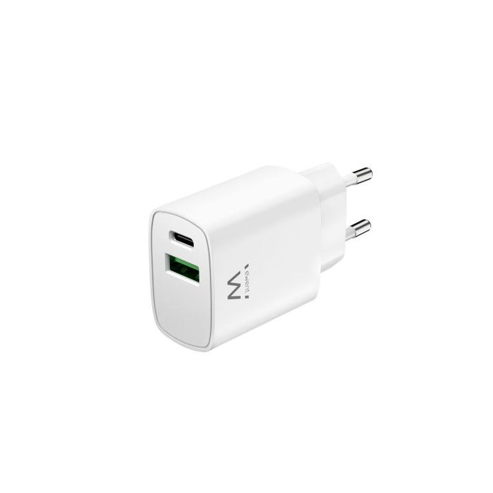 Ewent Cargador de Pared USB-C/PD + USB-A/QC 20W - Color Blanco