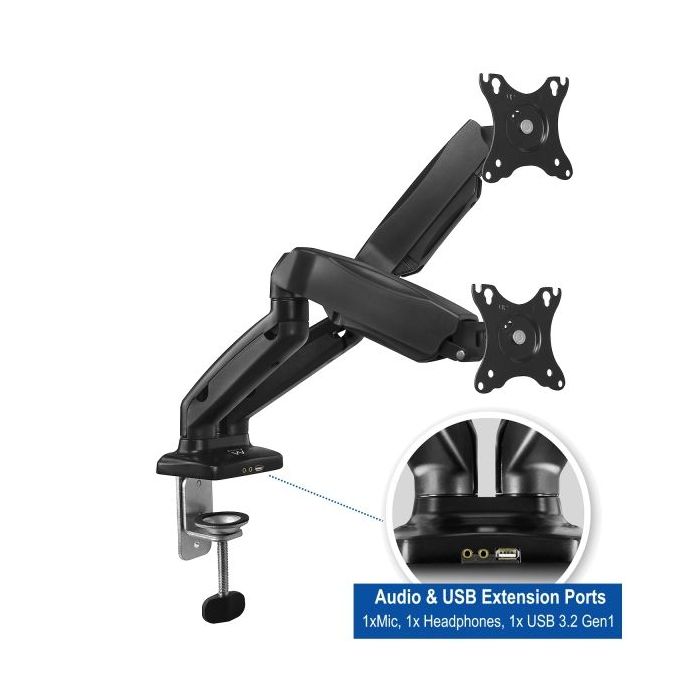 Ewent Soporte de Escritorio para 2 Monitores de 13-34" - VESA Maximo 100x100 - hasta 9 kg - Color Negro