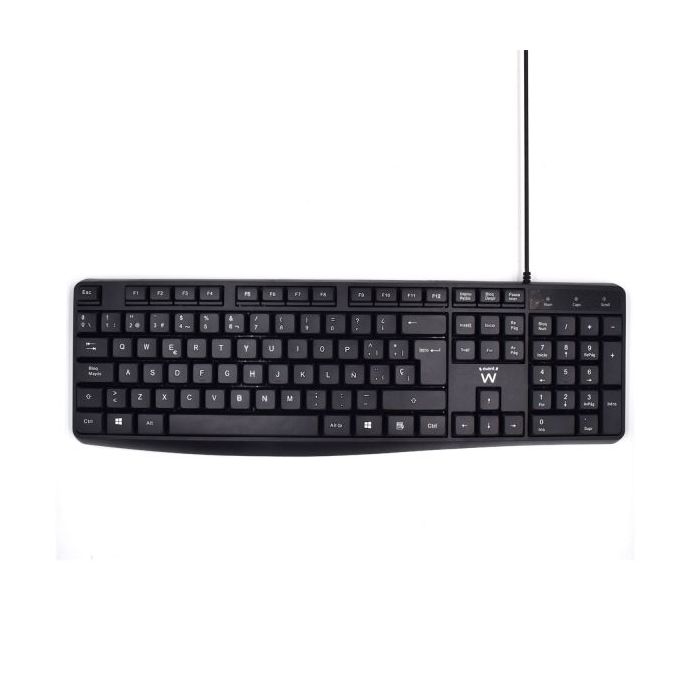 Ewent Teclado con Cable de Oficina - 104 Teclas - Cable USB-A de 1.35m - Color Negro