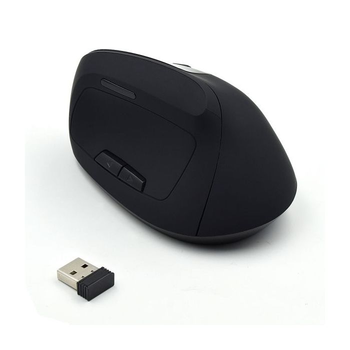 Ewent Raton Inalambrico 2.4hz - Raton Vertical Ergonomico - DPI Seleccionable 800-1200-2400dpi -Bateria Recargable de Litio 400mAh - Color Negro