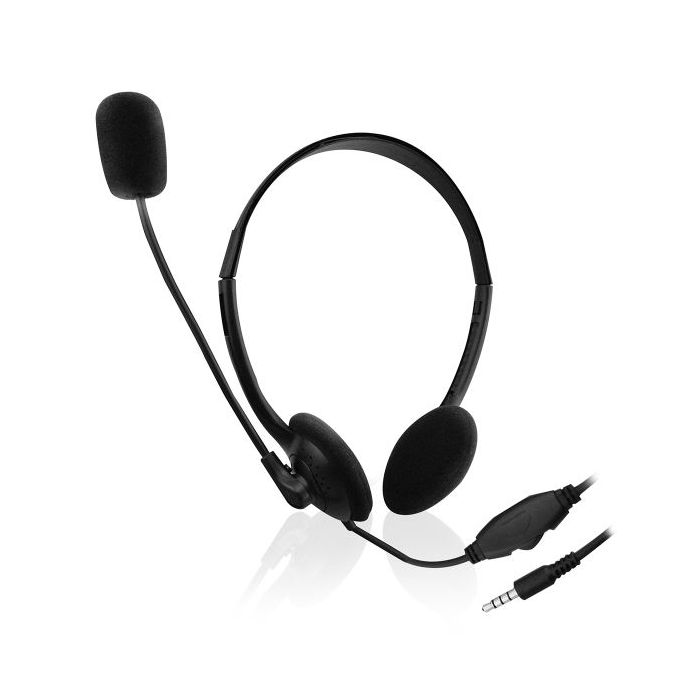 Ewent Auriculares de Chat con Microfono y Control de Volumen - Cable de 2m 1x Jack 3.5mm 4 Pines - Color Negro
