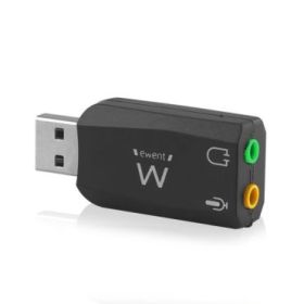Ewent EW3751 Adaptador USB Audio - 2 Conectores 3.5mm para Microfono y Altavoces - Sonido 5.1 - Color Negro