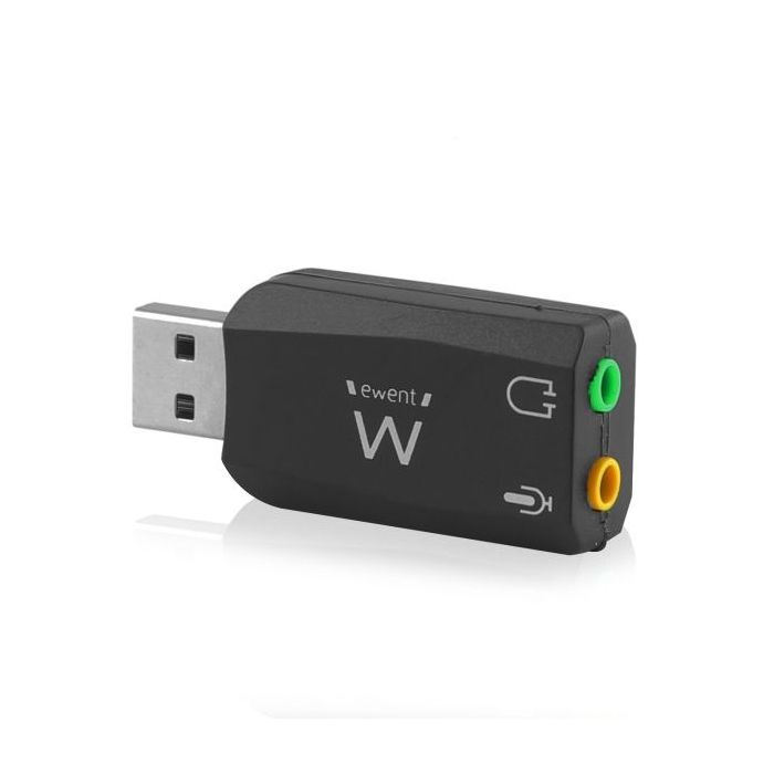 Ewent EW3751 Adaptador USB Audio - 2 Conectores 3.5mm para Microfono y Altavoces - Sonido 5.1 - Color Negro