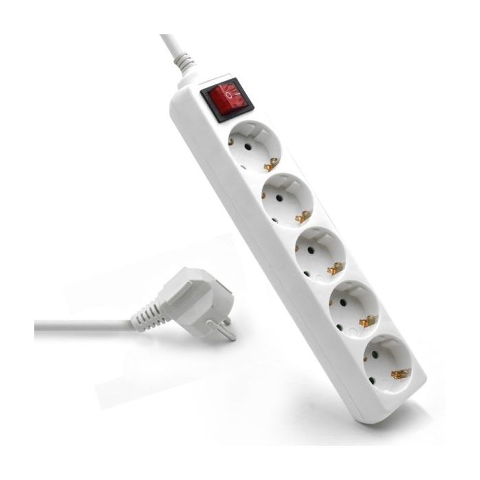 Ewent Regleta de Energia- 5 Enchufes - Version Schuko -16A con Interruptor de Encendido/Apagado - Color Blanco