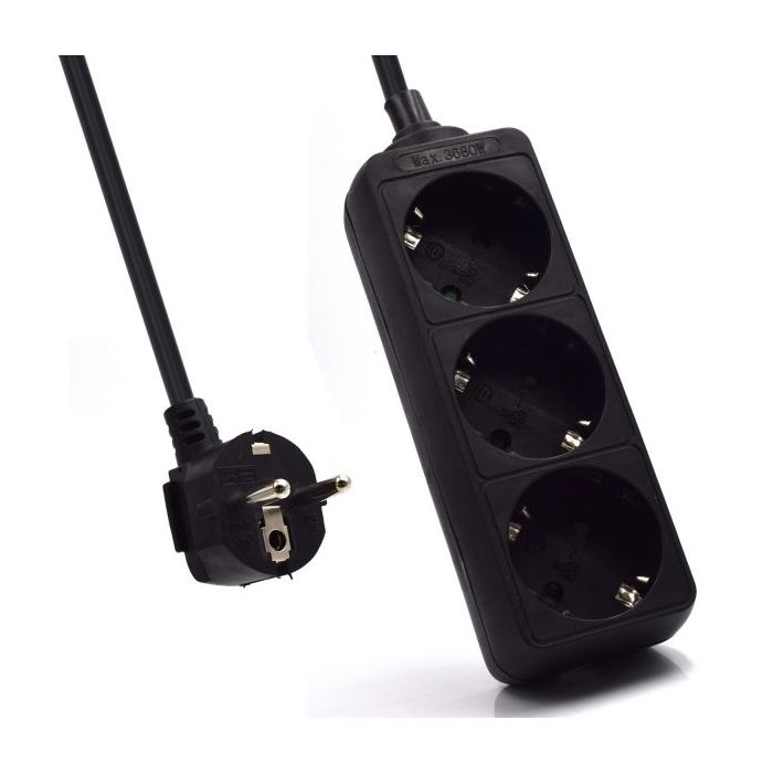 Ewent Regleta de Energia 3 Enchufes - 16A Enchufe Schuko - Color Negro