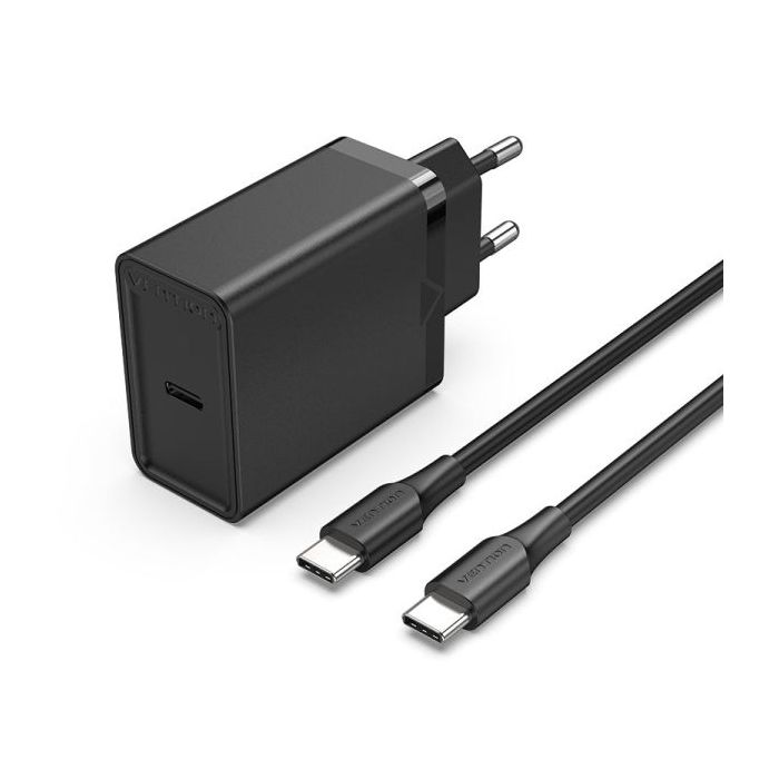 Vention Cargador de Pared USB-C 25W - Cable USB-C 1m - PD3.0 - Color Negro