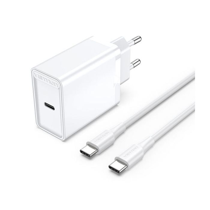Vention Cargador de Pared USB-C 25W - Cable USB-C 1m - PD3.0 - Color Blanco
