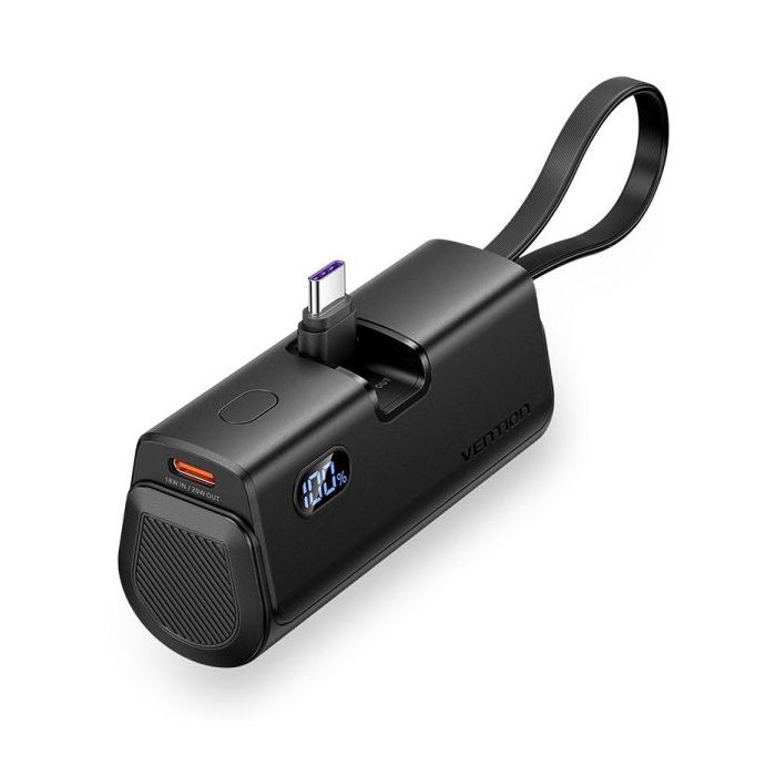 Vention PowerBank 4800mAh - USB-C - Carga Rapida 22.5W - Conector Plegable - Color Negro