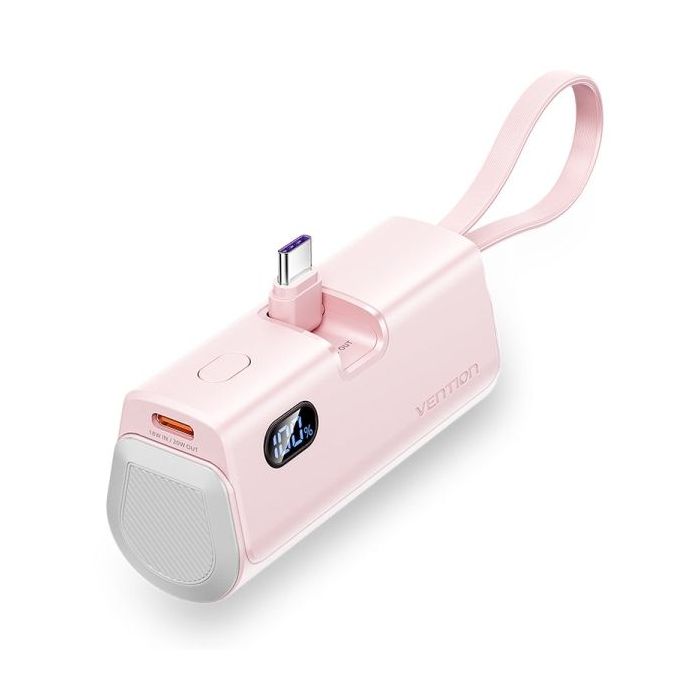 Vention PowerBank 4800mAh - USB-C - Carga Rapida 22.5W - Conector Plegable - Color Rosa