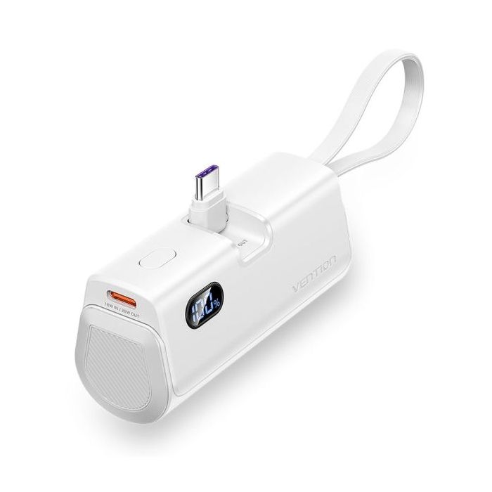 Vention PowerBank 4800mAh - USB-C - Carga Rapida 22.5W - Conector Plegable - Color Blanco