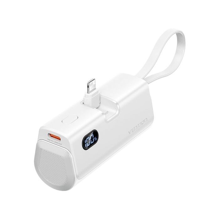 Vention PowerBank 4800mAh - Lightning - Carga Rapida 22.5W - Conector Plegable - Color Blanco