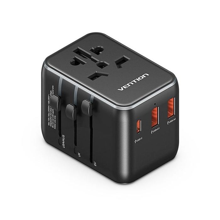 Vention Cargador de Viaje Universal - 1xUSB-C, 2xUSB - 20W - Color Negro