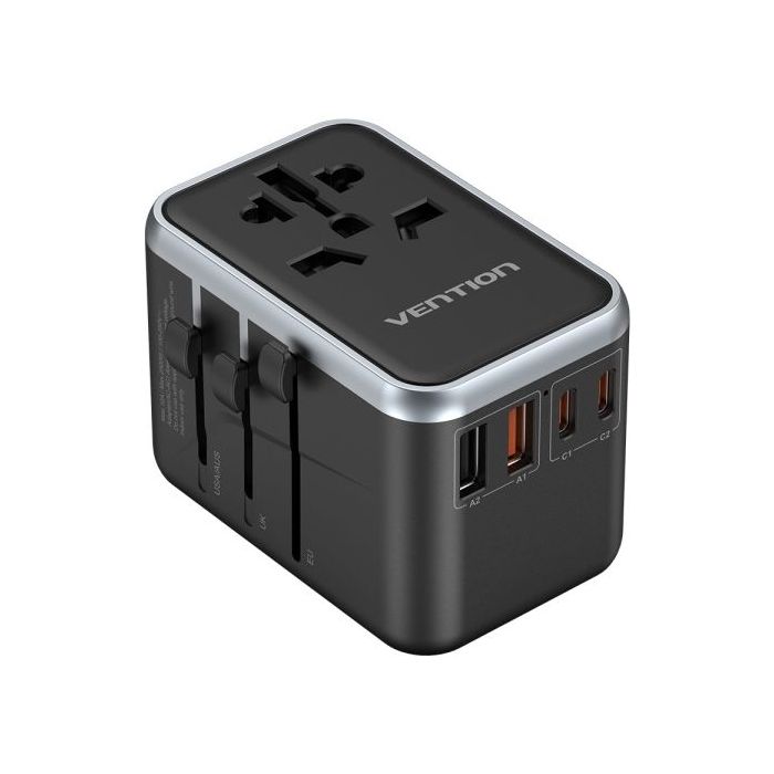 Vention Cargador de Viaje Universal GaN - 2xUSB-C, 2xUSB-A - 65W - Color Negro