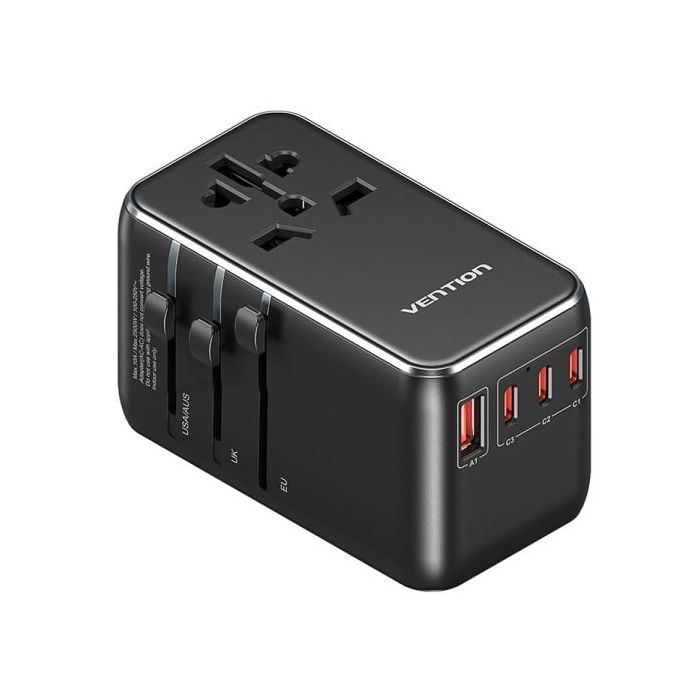 Vention Cargador de Viaje Universal GaN - 3xUSB-C, 1xUSB-A -100W - Color Negro