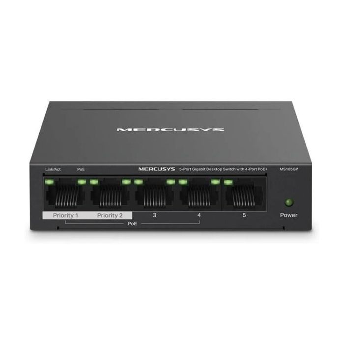 Mercusys Switch 5 Puertos Gigabit RJ45 10/100/1000Mbps - 4 Puertos PoE - Diseño Compacto - Plug & Play - Carcasa de Metal
