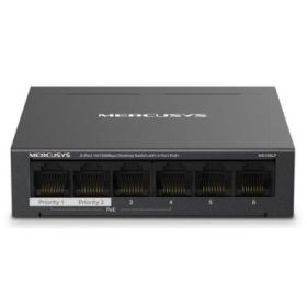 Mercusys Switch 6 Puertos RJ45 10/100Mbps - 4 Puertos PoE - Largo Alcance hasta 250m en Modo Extendido - Carcasa de Metal