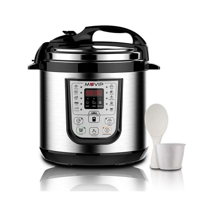 Muvip Olla a Presion Electrica - 6 Litros - 15 Programas Disponibles - 1000W - Display LED - Acero Inoxidable - Totalmente Desmontable - Control de Tiempo y Temperatura
