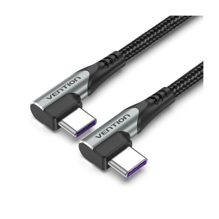 Vention Cable USB-C 2.0 a USB-C 2.0 5A 100W - 0.5m - Trenzado - Acodado en los Dos Extemos - Color Gris