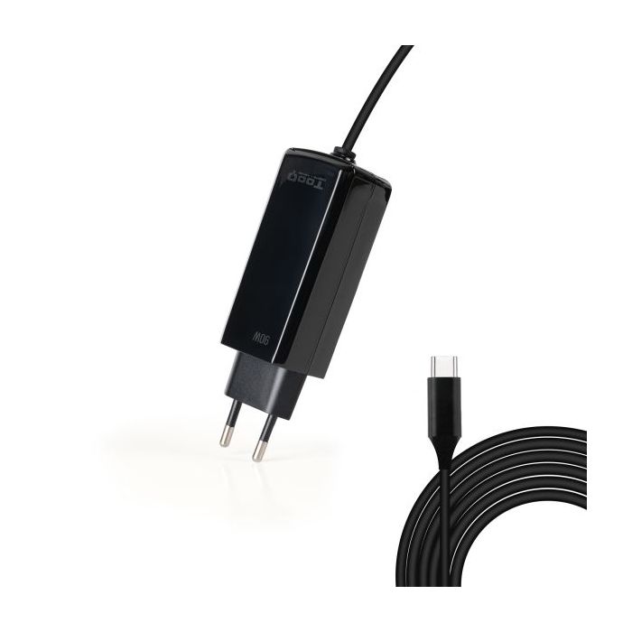Tooq Cargador de Portatil GaN USB-C/PD 90W - Cable de 1.80m - Color Negro