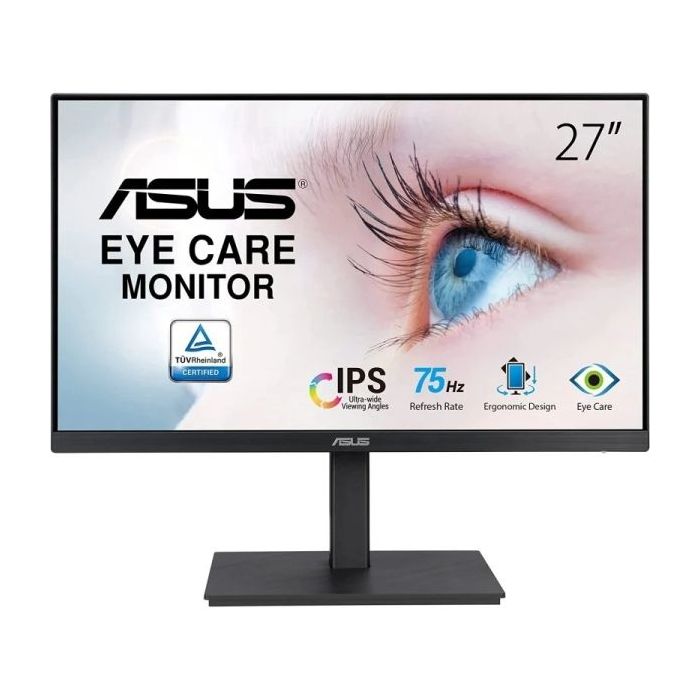 Asus Monitor 27" IPS LED FullHD 1080p 75Hz - Respuesta 5ms - Ajustable en Altura y Giratorio - Angulo de Vision 178° - 16:9 - HDMI, DPort - VESA 100x100mm