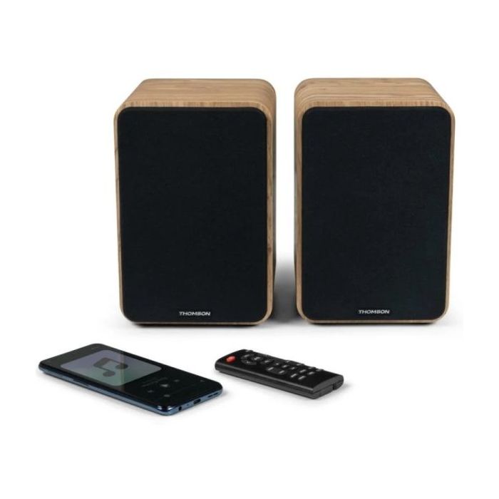 Thomson WS602DUO Altavoces 100W Bluetooth 5.0 - Entrada RCA, Optica - Mando a Distancia - Color Madera