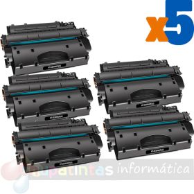 HP CE505X/CF280X Negro Pack de 5 Cartuchos de Tóner Genéricos - Reemplaza 05X/80X