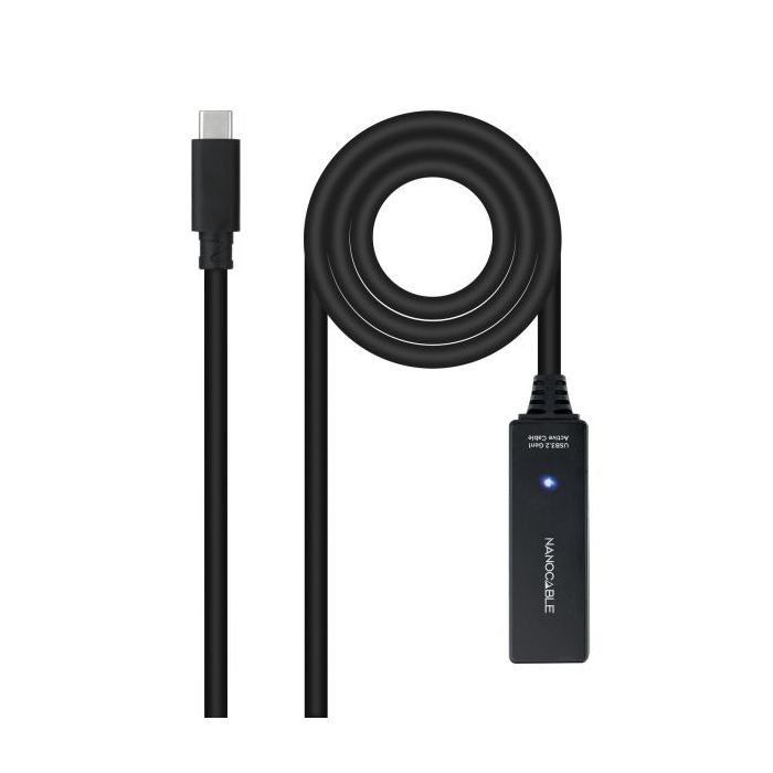 Nanocable Cable Prolongador USB-C 3.2 Macho a USB-C 3.2 Hembra - 5 Metros - Amplificador - Color Negro