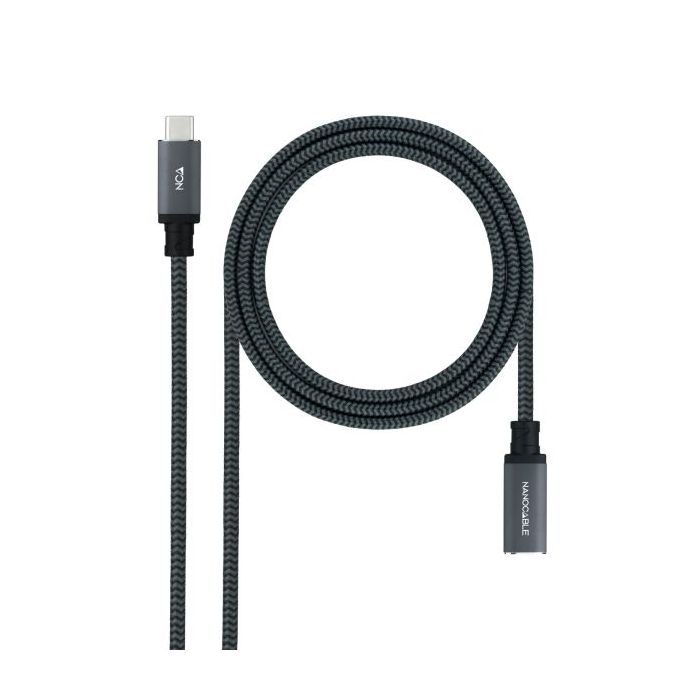 Nanocable Cable Prolongador USB-C 3.2 Macho a USB-C 3.2 Hembra - Gen2x2 20Gbp - 100W 5A - 4K 60Hz - 0.5 Metros - Mallado - Color Negro