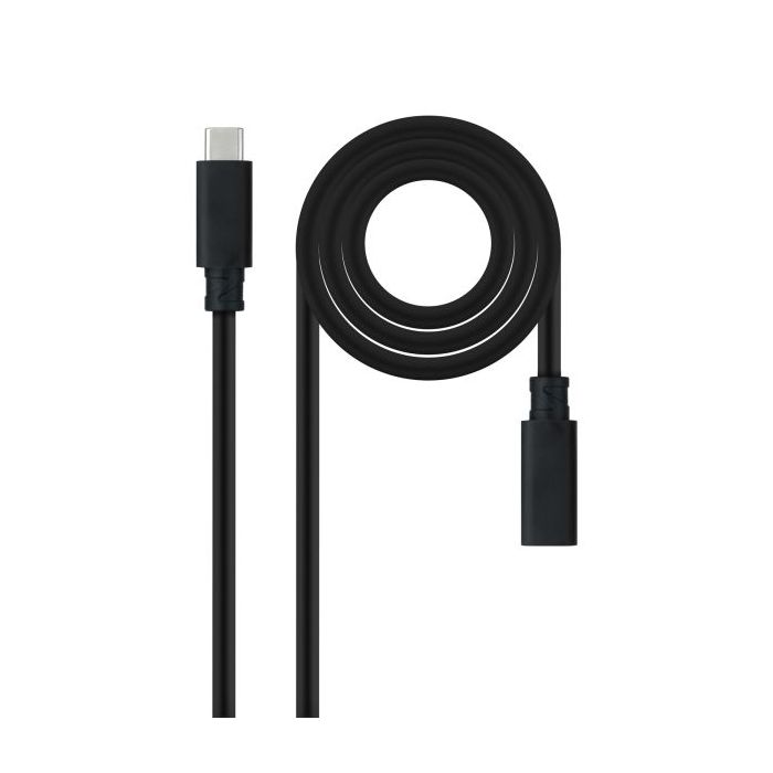 Nanocable Cable Prolongador USB-C 3.2 Macho a USB-C 3.2 Hembra - Gen2x2 20Gbp - 100W 5A - 4K 60Hz - 1 Metro - Color Negro