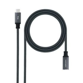 Nanocable Cable Prolongador USB-C 3.2 Macho a USB-C 3.2 Hembra - Gen2x2 20Gbp - 100W 5A - 4K 60Hz - 1 Metro - Mallado - Color Negro