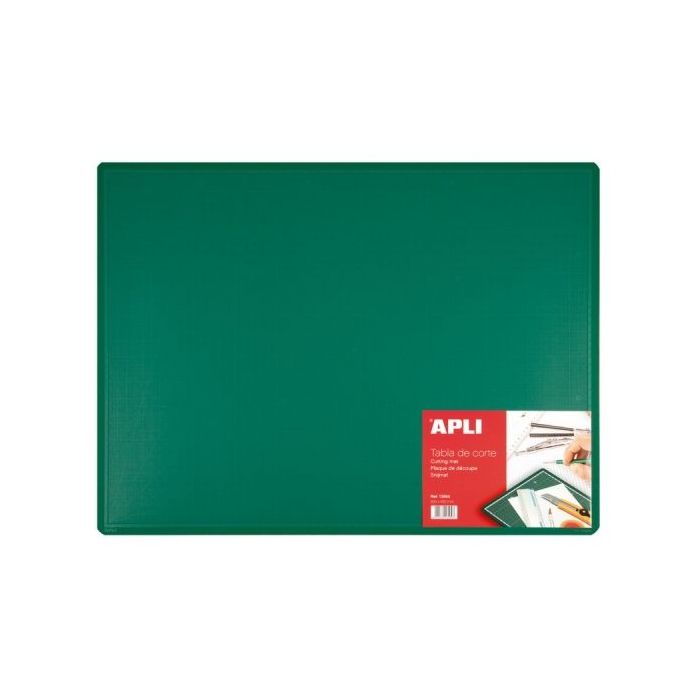 Apli Plancha de Corte A2 PVC 450x600x2mm - Base Antideslizante - Formula Auto Cicatrizante - Impresion de Cuadricula y Angulos - Ideal para Manualidades y Proyectos - Color Verde
