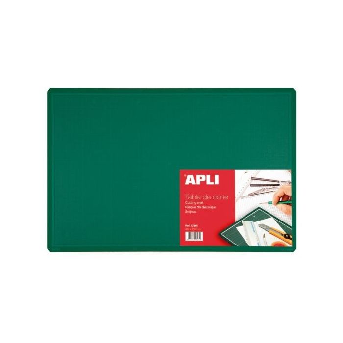 Apli Plancha de Corte A3 PVC 450x300x2mm - Base Antideslizante - Formula Auto Cicatrizante - Impresion de Cuadricula y Angulos - Ideal para Manualidades y Proyectos - Color Verde