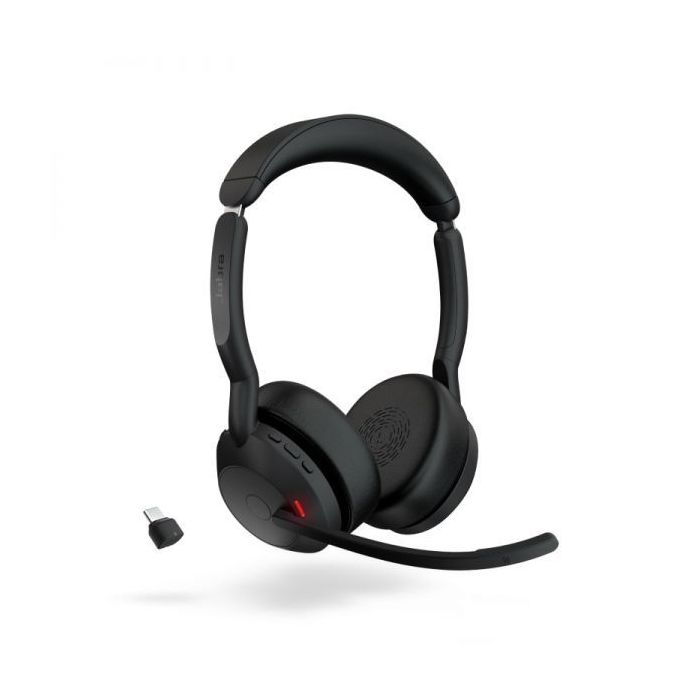Jabra Evolve2 55 MS Auriculares Estero Link 380 con Microfono - Bluetooth - USB-C - Cancelacion de Ruido - Diadema Ajustable - Color Negro