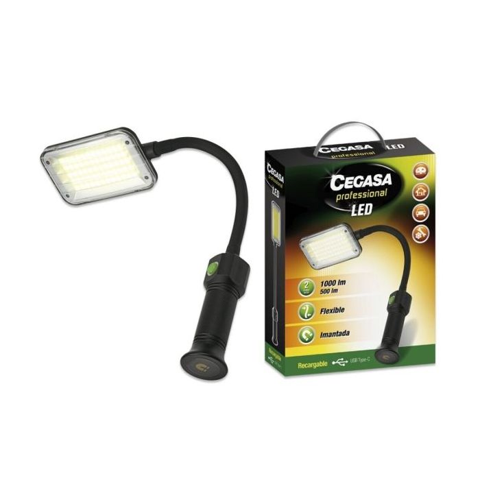 Cegasa Profesional Linterna Flexible LED hasta 1000lm - Autonomia hasta 4h - Bateria Recargable 2000mAh USB-C - Color Negro