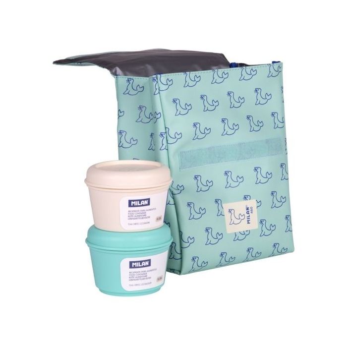 Milan Coleccion 460 Bolsa Isotermica Porta Alimentos 3,5L - Incluye 2 Recipientes para Alimentos de 0,25L - Interior Aislante Termico - Color Verde/Azul