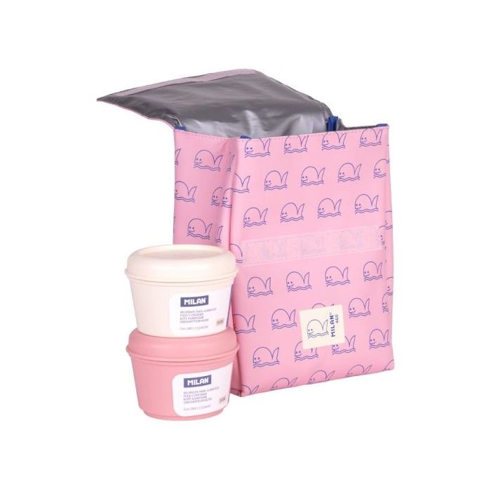 Milan Coleccion 460 Bolsa Isotermica Porta Alimentos 3,5L - Incluye 2 Recipientes para Alimentos de 0,25L - Interior Aislante Termico - Color Rosa/Azul