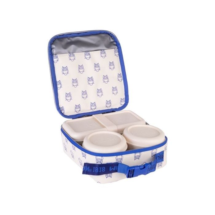 Milan Coleccion 460 Bolsa Isotermica Porta Alimentos 3,9L - Incluye 3 Recipientes para Alimentos 2x de 0,25L y 1x de 0,75 L - Interior Aislante Termico - Color Beige/Azul