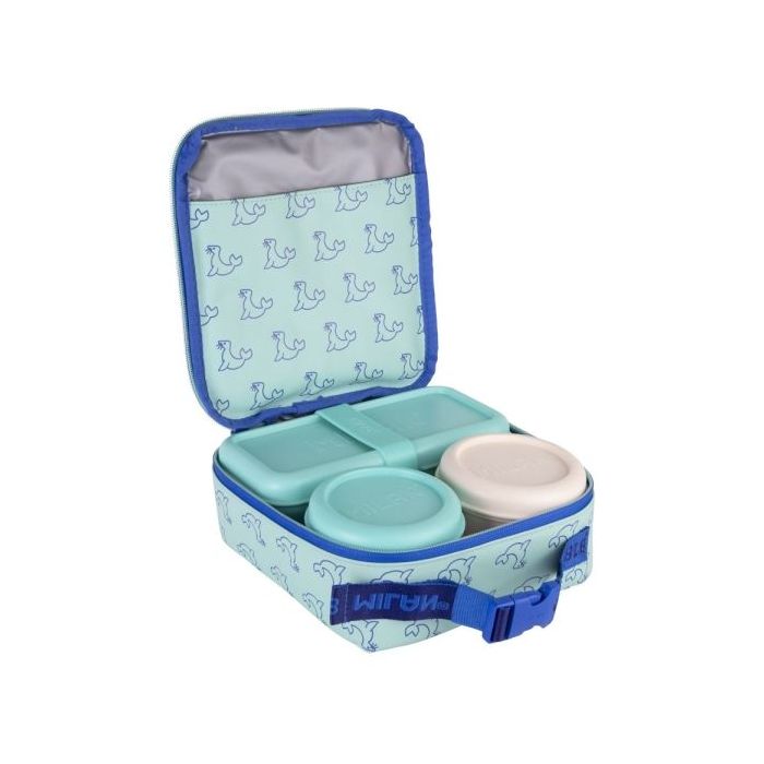 Milan Coleccion 460 Bolsa Isotermica Porta Alimentos 3,9L - Incluye 3 Recipientes para Alimentos 2x de 0,25L y 1x de 0,75 L - Interior Aislante Termico - Color Verde/Azul
