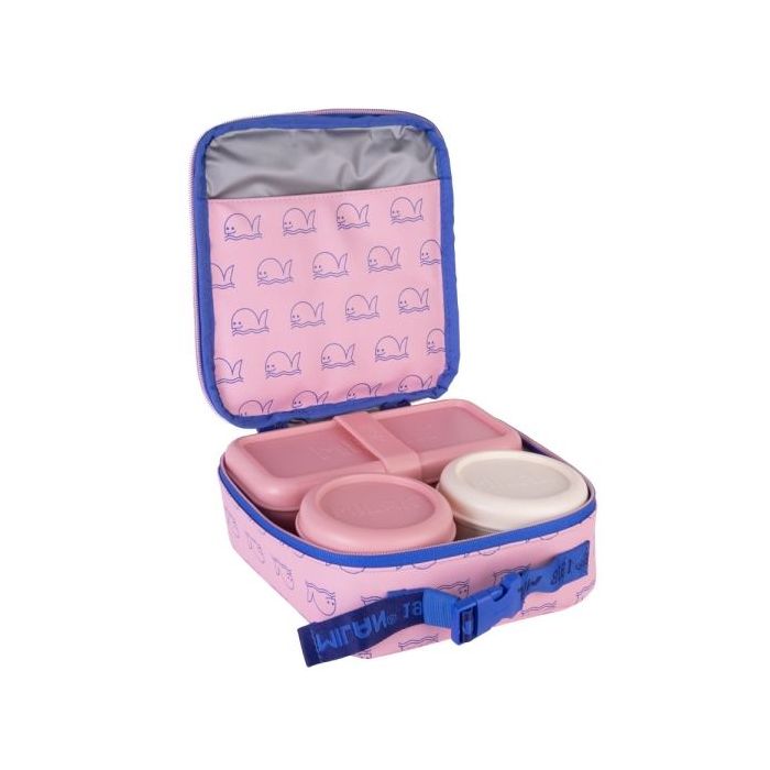 Milan Coleccion 460 Bolsa Isotermica Porta Alimentos 3,9L - Incluye 3 Recipientes para Alimentos 2x de 0,25L y 1x de 0,75 L - Interior Aislante Termico - Color Rosa/Azul