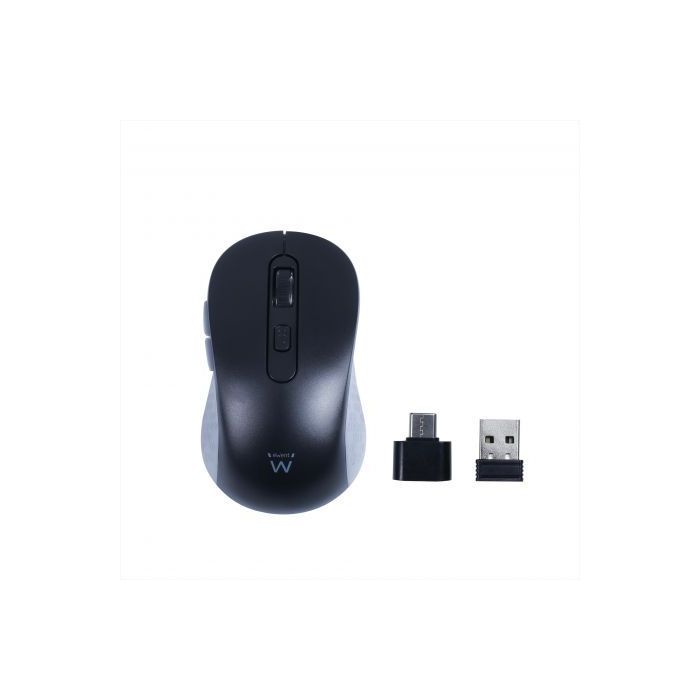 Ewent EW3204 Raton Inalambrico USB 1600dpi - 6 Botones - Receptor USB-A y USB-C - Uso Ambidiestro - Color Negro/Gris