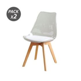 Muvip Pack 2 Sillas Design D1000 - Patas Macizas de Madera - Cojin Acolchado en la Base - Color Blanco