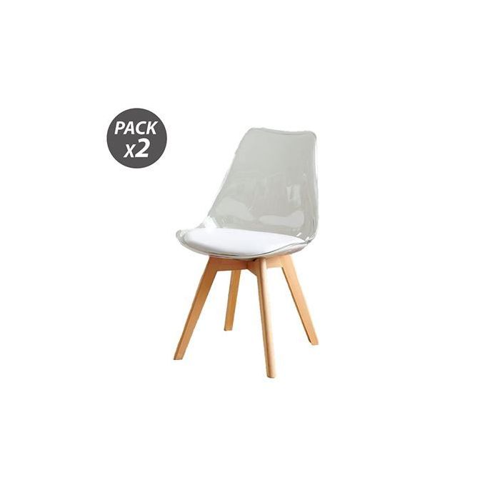 Muvip Pack 2 Sillas Design D1000 - Patas Macizas de Madera - Cojin Acolchado en la Base - Color Blanco