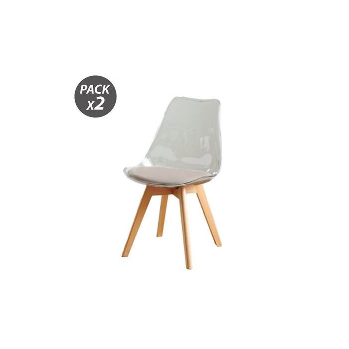 Muvip Pack 2 Sillas Design D1000 - Patas Macizas de Madera - Cojin Acolchado en la Base - Color Blanco/Marron