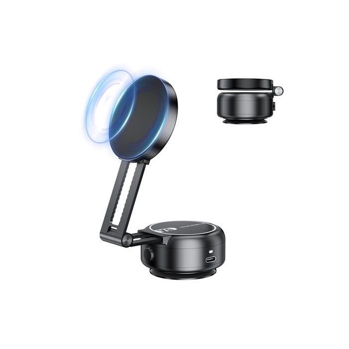 XO C166 Soporte de Coche para Smartphones - Succion Electrica - Bateria Integrada - Brazo Telescopico - Anclaje Magnetico - Color Negro