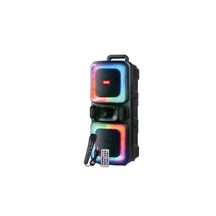 XO F55 Altavoz Karaoke - Bluetooth 5.0 - 20W - Funcion TWS - Iluminacion RGB - Microfono con Cable Incluido - Bluetooth, FM, USB y MicroSD - Color Negro